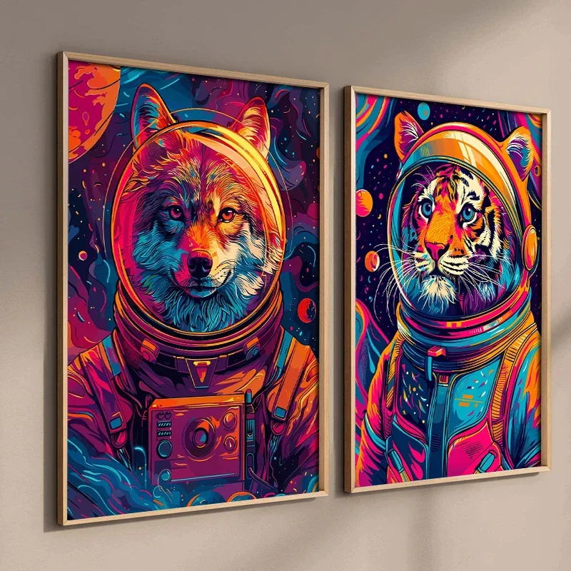 Poster Cartoon Cute Animals Astronaut Space Wall Art Canvas Painting Prints Pictures for Modern Living Room Home Decor Frameless