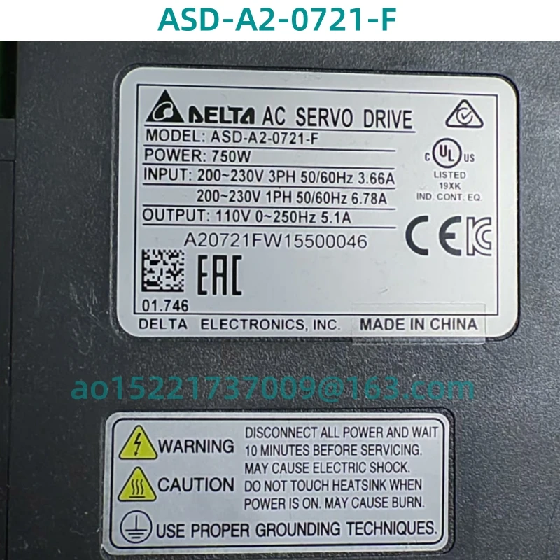 Original Second-hand 9-layer new test is 100% OK AC Servo driver ASD-A2-0721-F 750W ASDA20721F 0.75Kw