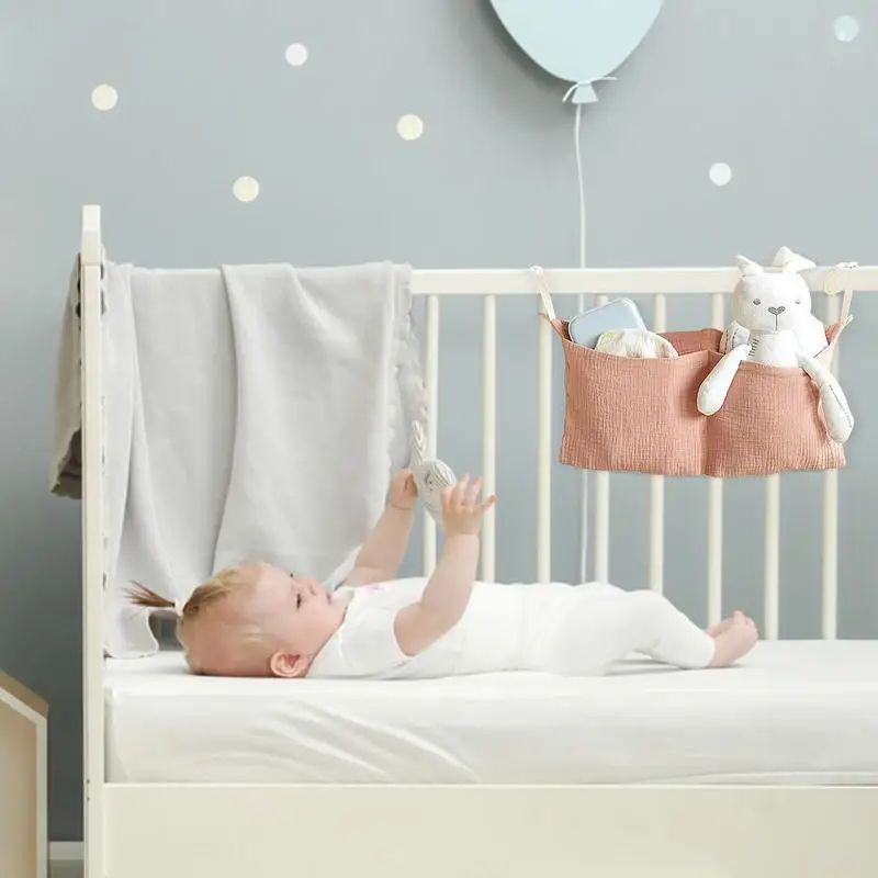 Bed Pockets Bedside Storage Baby Diaper Organizer 2 Pockets Space-Saving Bedside Bag Caddy Attachment For Dorm Entryway Office