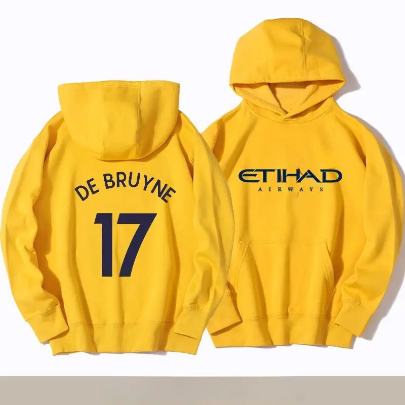 Football Sports Hoodie Manchester City Football Hoodie De Bruyne No.17/10 Printed Men's Sportswear Plus Fleece Sweatshirt