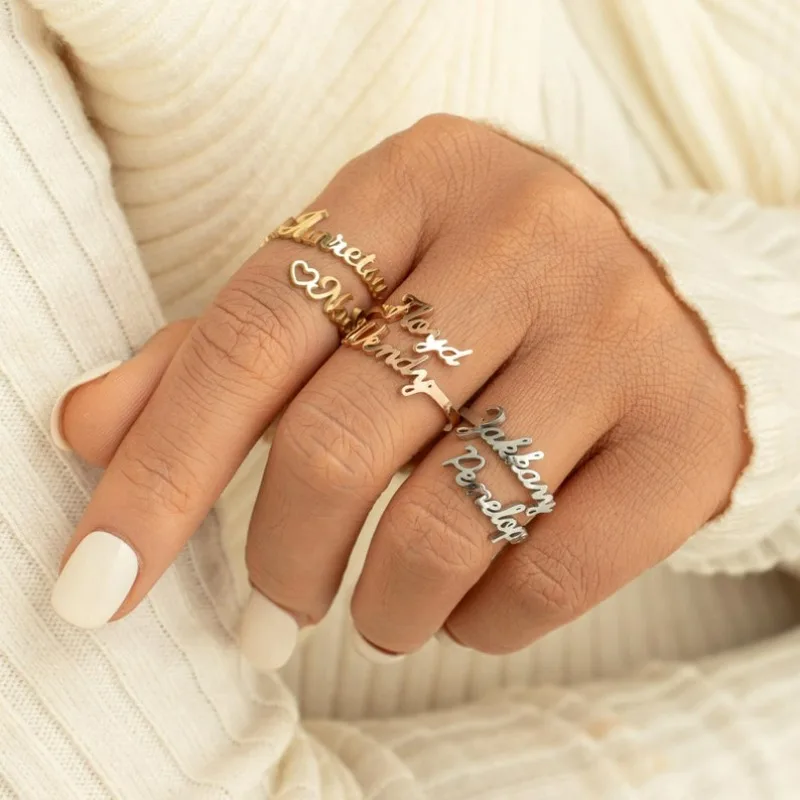 

Custom couple ringsTwo Name Personalized Kids Name Ring Adjustable stainless steel Ring Handmade Jewelry Mom Engagement Gift