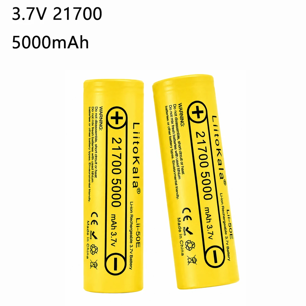 LiitoKala 3,7V 21700 5000mAh Li-Ionen-Akku 15A Hochleistungs-Zelle für E-Bike, Taschenlampe, Elektrowerkzeug