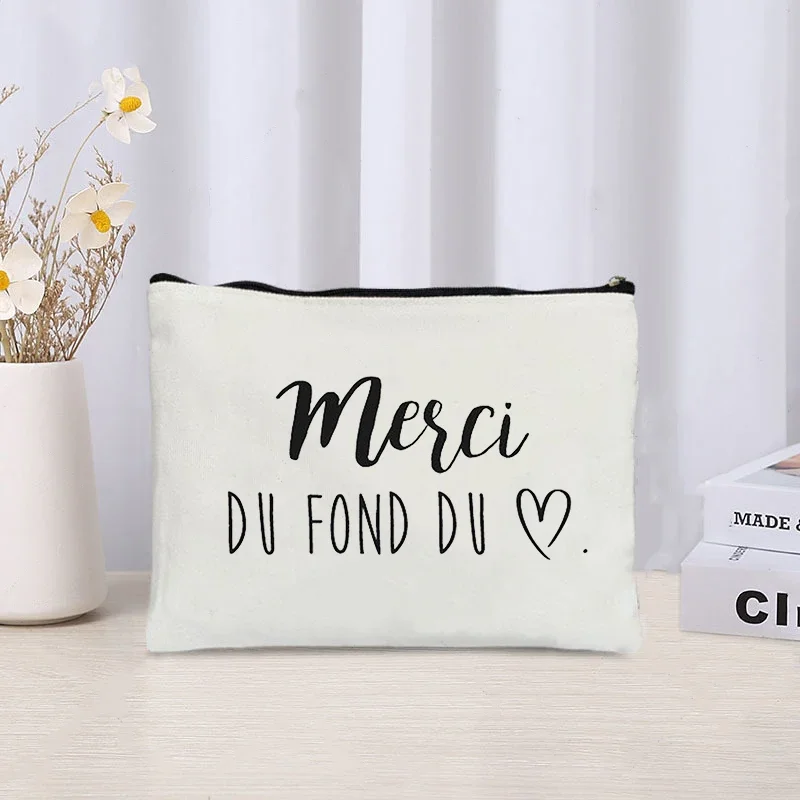 Obrigado presente saco de maquiagem senhoras bolsa de cosméticos merci professor amigos presentes na moda viagem necessidade melhor apreciar presente para ela