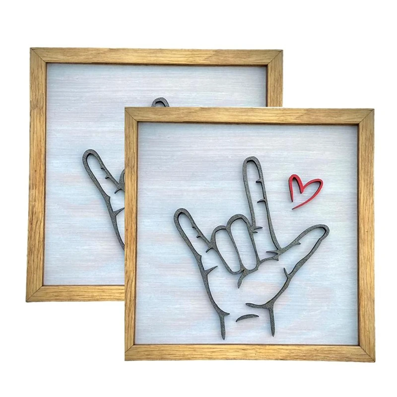 

Love You Sign Language Wall Art, Home Wall Decoration Painting Wooden Photo Frame Hand Symbol For Love Sign Wall-A03I