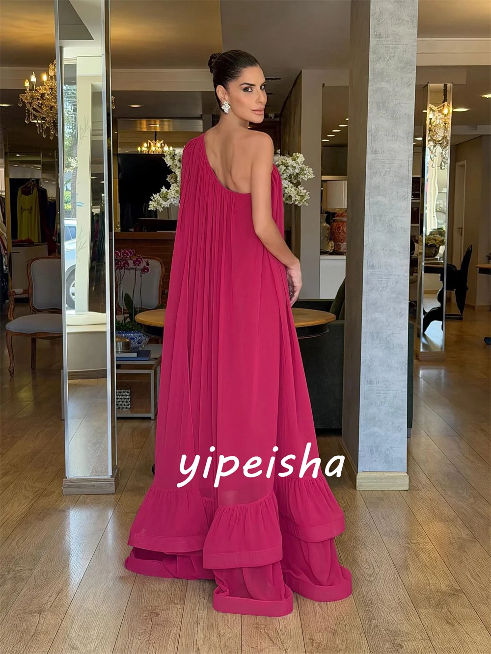 Customized Chiffon Exquisite Casual Chiffon Pleat Tulle Draped Off-the-shoulder Long Dresses Evening Dresses Sizes Available