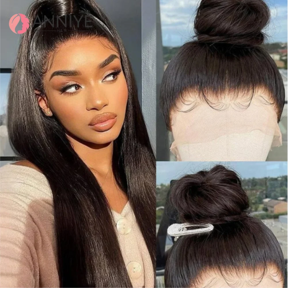 

Невидимый парик из натуральных волос с прямой текстурой, 360 Full HD, с кружевной передней частью, для чернокожих женщин, на шнурке, плотно прилегающий, без клея, плотность 250