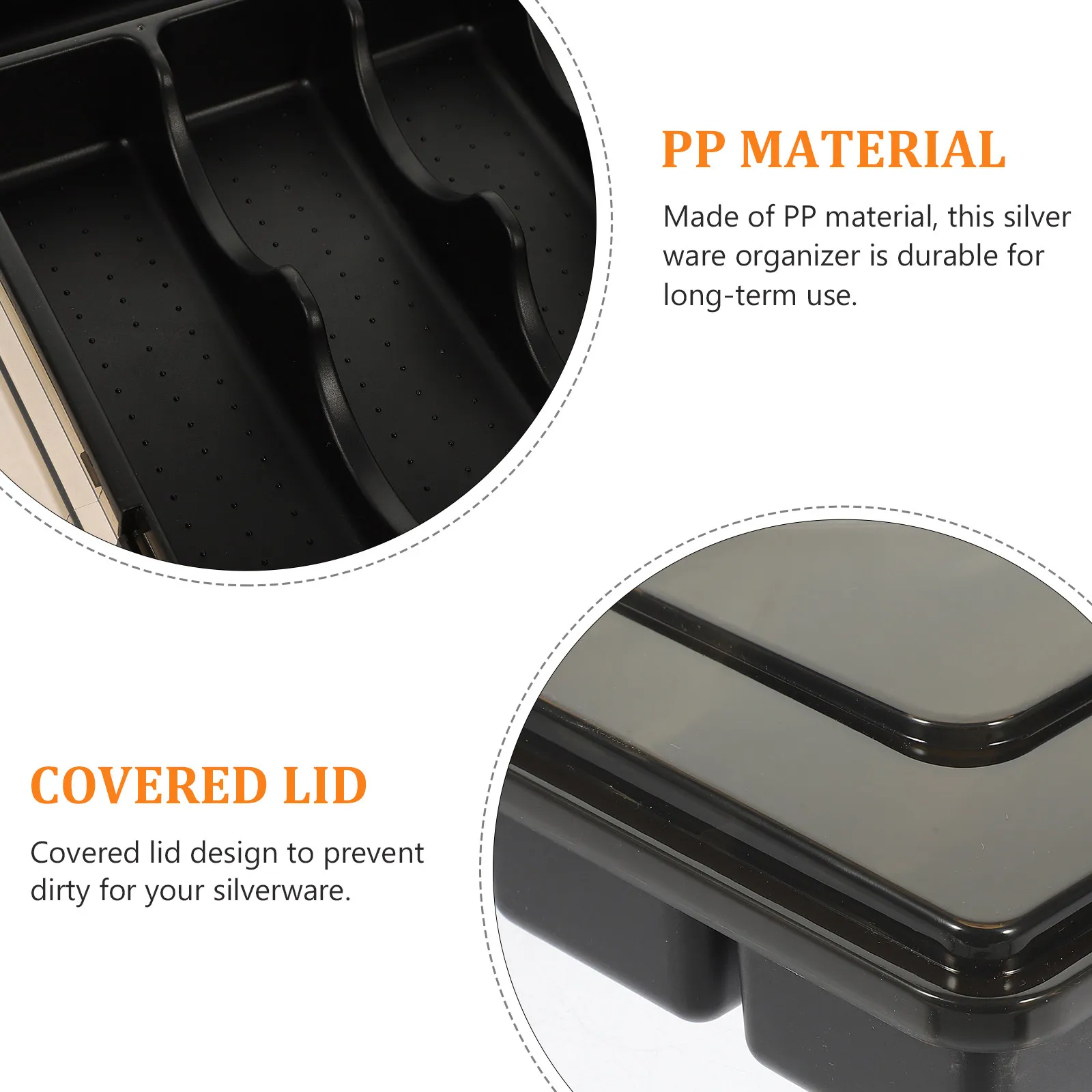 Silverware Organizer Drawer Box Multiple Compartments Lid Kitchen Cutlery Tray Utensil Storage Case Organizer for Fork Spoon