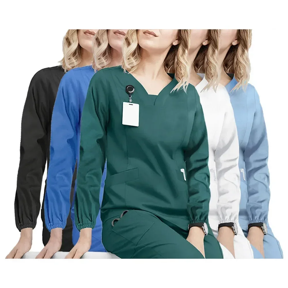 بدلة جراحية بقصة ضيقة زي طبيب ممرضة لصالونات التجميل ومستشفى الأسنان زي العمل لغسل اليدين ملابس العمل الطبية