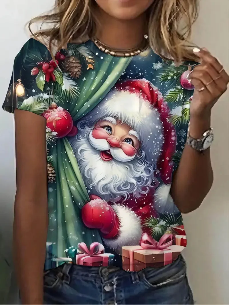 

Women's Christmas Theme T-Shirts Fashion 3D Print Santa Clause Graphic Short Sleeve Tops Creative Design Casual Festival Clothes