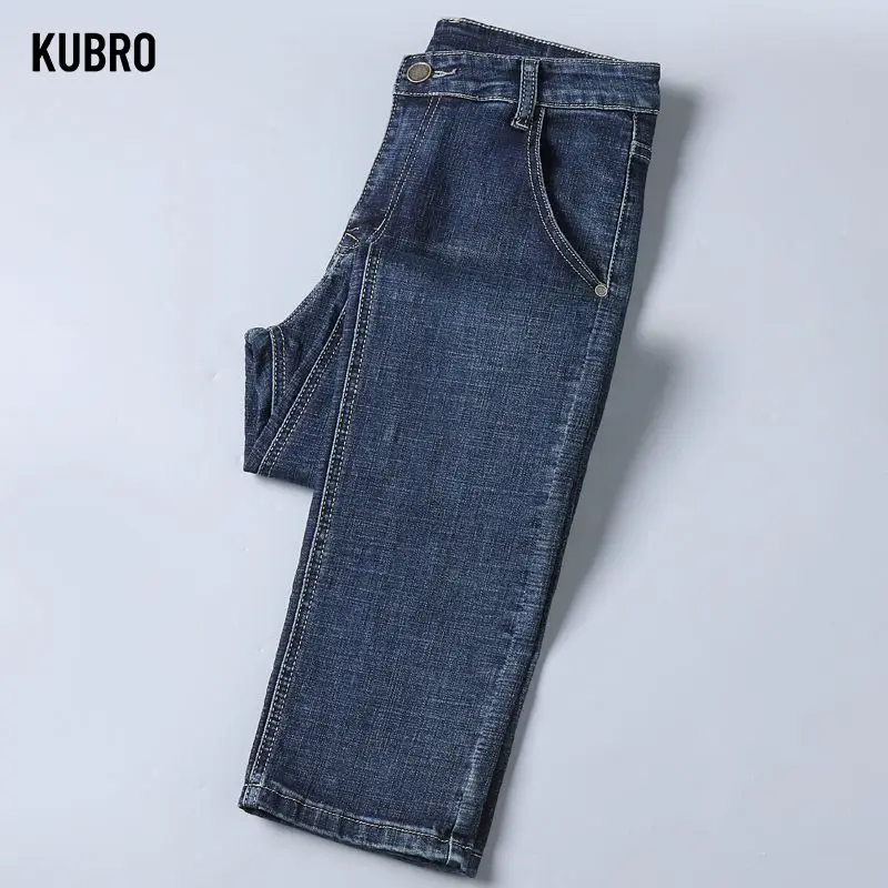 عادية سليم صالح الرجال الجينز مستقيم مطاطا أربعة مواسم العصرية الكلاسيكية سراويل جينز مريحة الرجال السراويل الطويلة المألوف #4