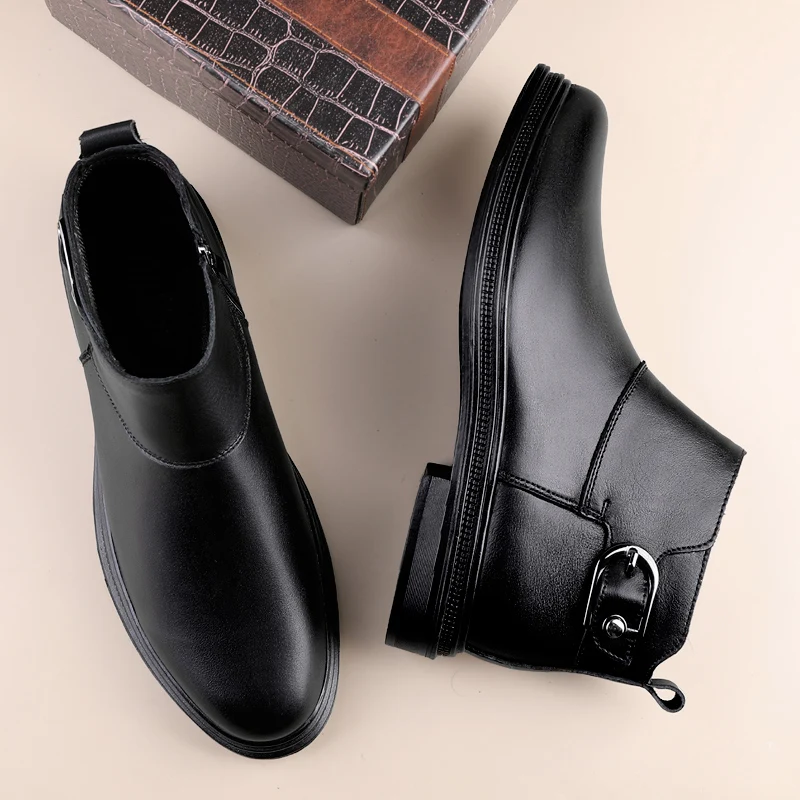 أحذية رجالية دافئة لخريف وشتاء مع سحاب جانبي متوسط مناسبة للأعمال والترفيه والارتفاع وزيادة الأحذية الناعمة #3