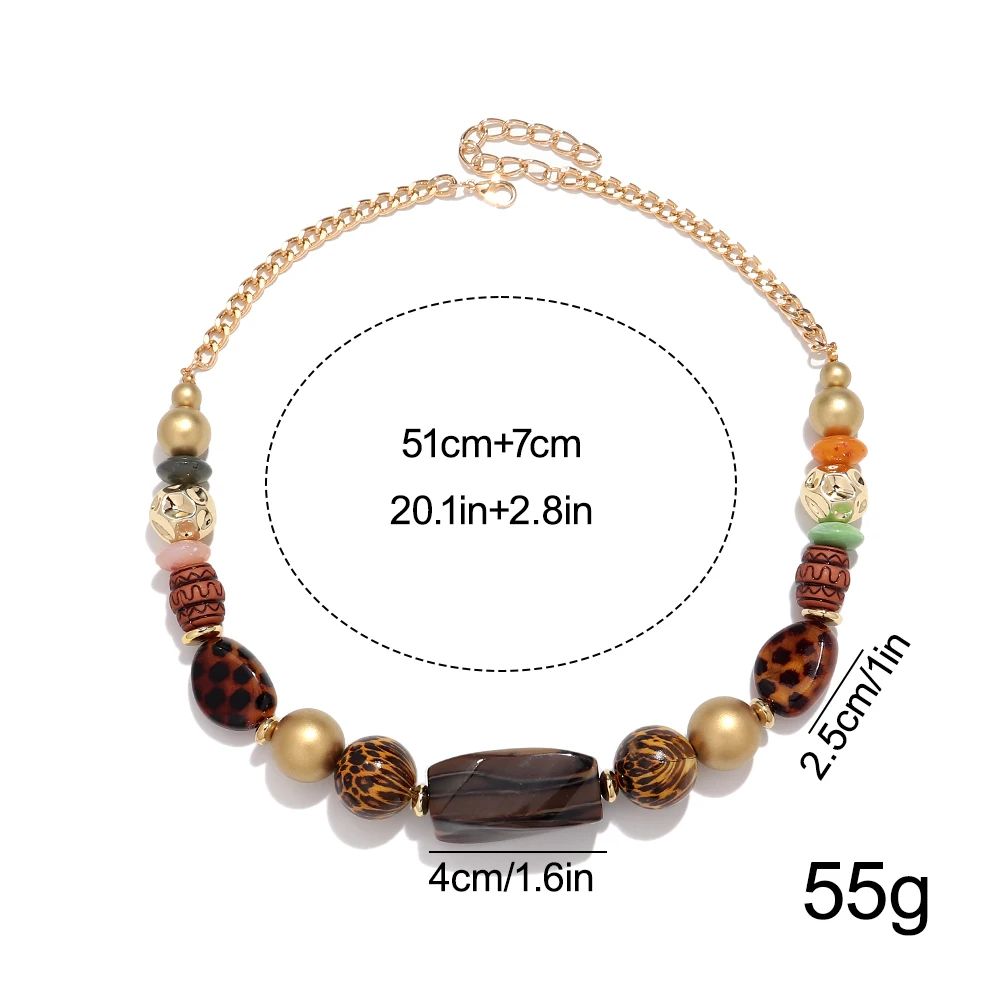 Vintage Resin Leopard Irregular Beads Choker Necklace for Women Men Geometric Beaded Collar Necklace New Jewelry Gifts