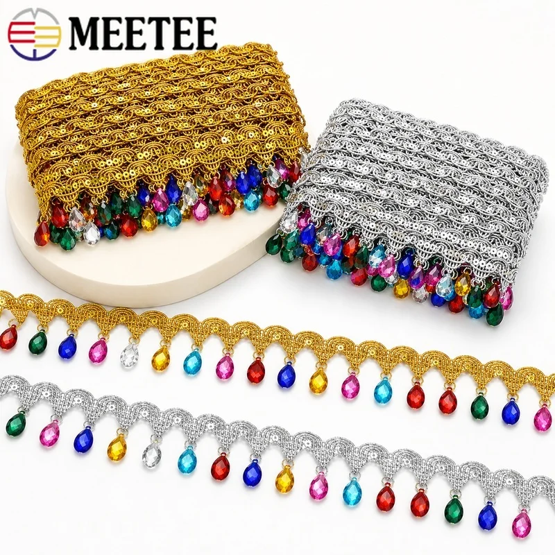 2/5Meters 45mm Fringe Tassel Rhinestone Lace Trim Decorative Ribbon Wedding Dress Clothes Curtain DIY Sewing Accessory Project