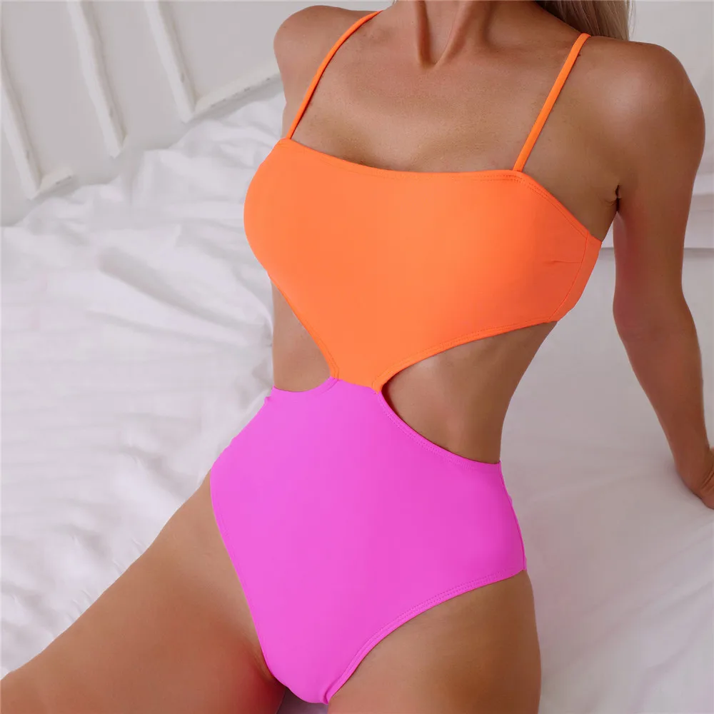 Black White Patchwork Sexy Swimsuit Women One Piece Swimwear 2026 Side Waist Hollow Out Monokini High Cut Bathing Swimming Suit view 2