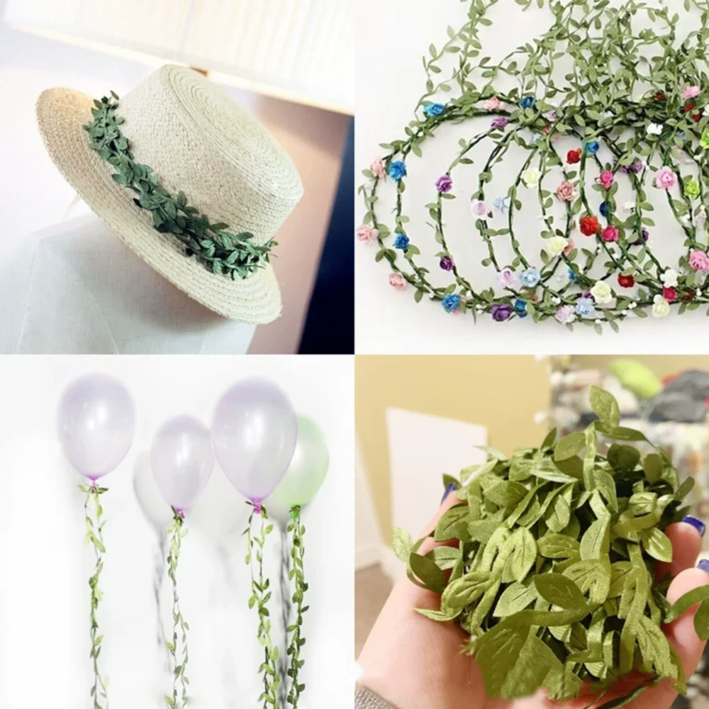 10M Artificial Cloth Leaves Ribbon, Artificial Vines Leaves String Trim Ribbon for Wedding Home Wreaths DIY Craft Party Decor