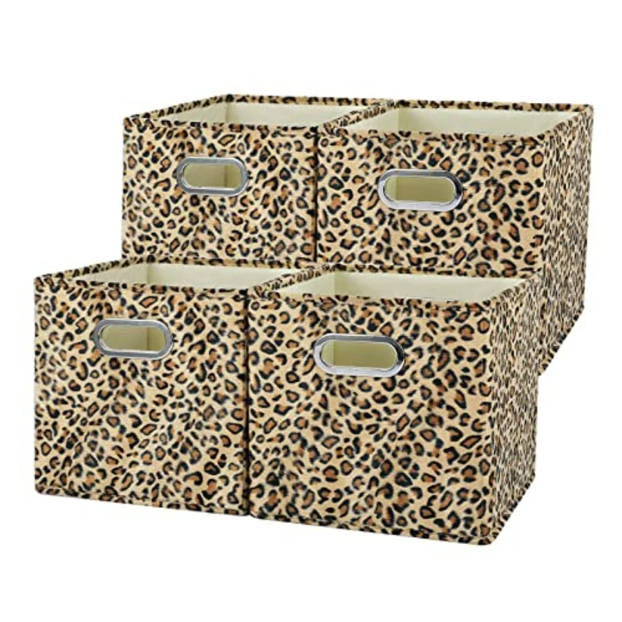 

ANMINY 4PCS Storage Cubes Leopard Cheetah Print Velvet Fabric Storage Bins for Shelves Collapsible Washable Closet Storage Bask