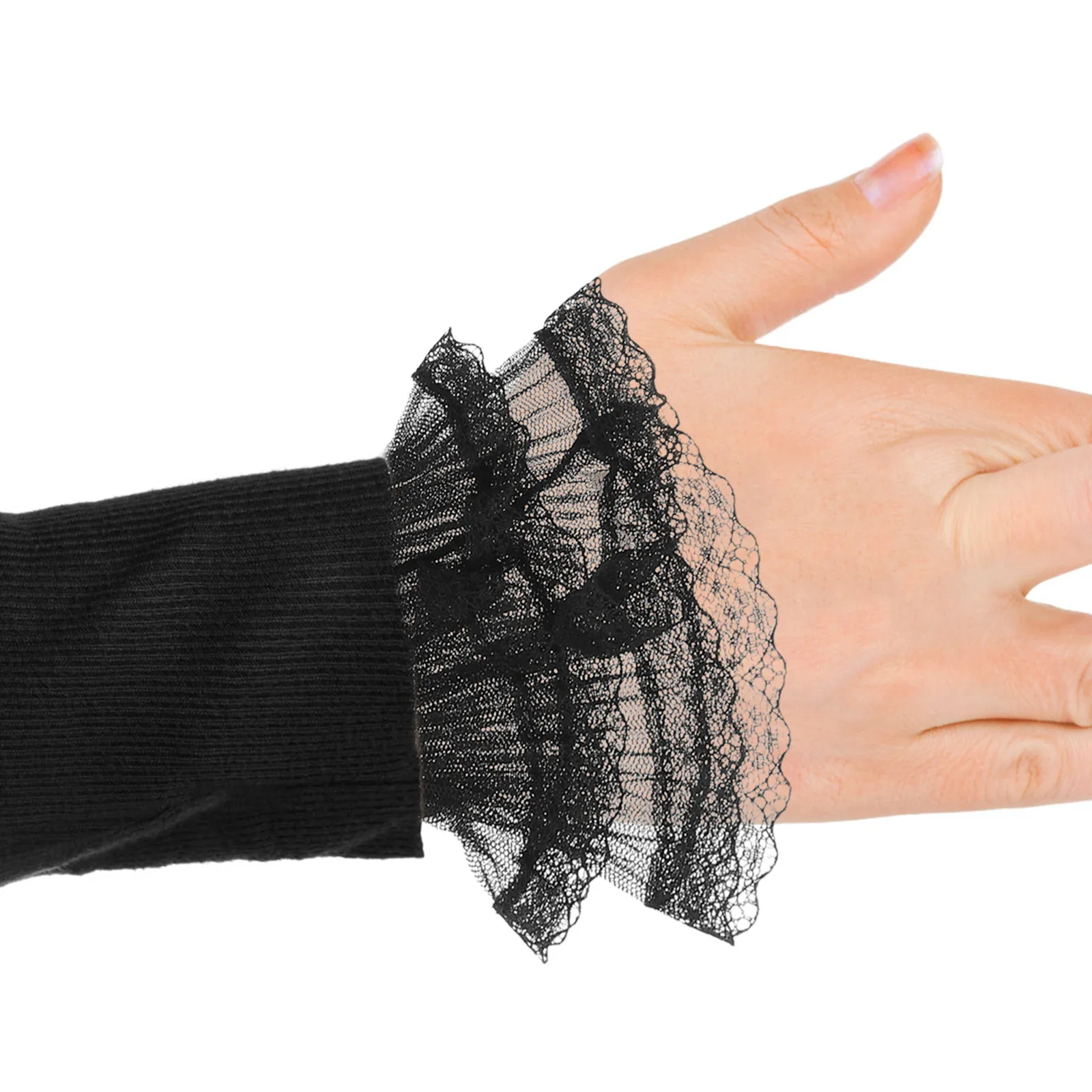 2Pair Women's Detachable Lace Flared Cuffs Romantic Mesh Tulle Sleeve Extensions Decorative Bell Sleeve Wrist Warmers