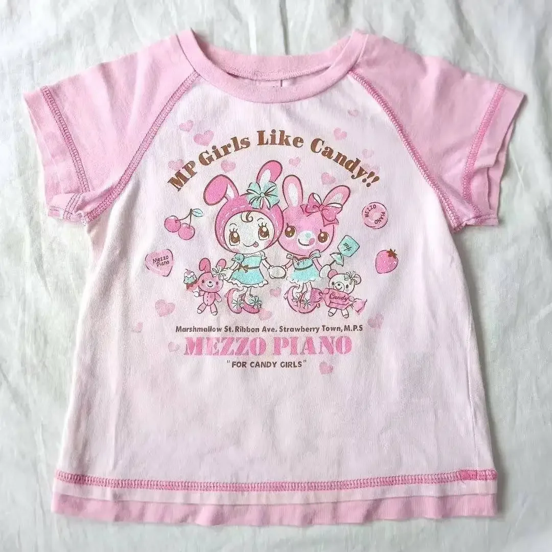 Vintage Kawaii Cute Short Sleeve T-shirts Women Y2K Crop Tops Casual Daily Street Fashion Tops Sweet Style for Girls and Skirts