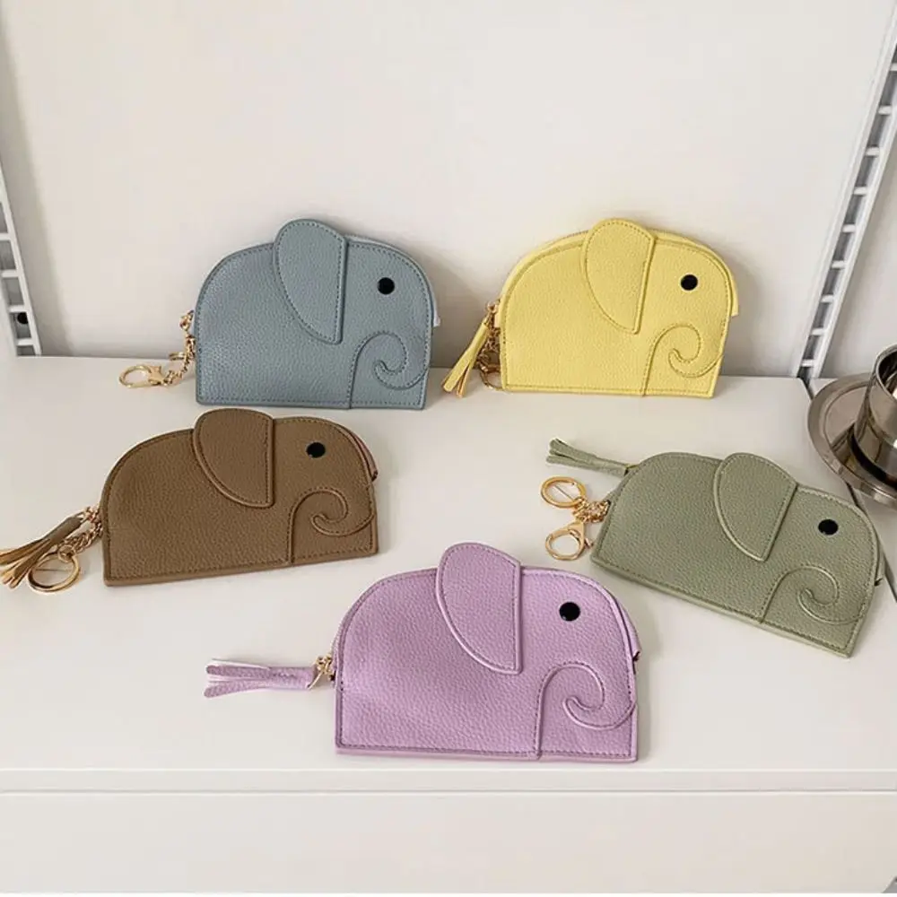 Mini PU PU Leather Coin Purse Card Holder Zipper Elephant Wallet Korean Style with Keychain Women