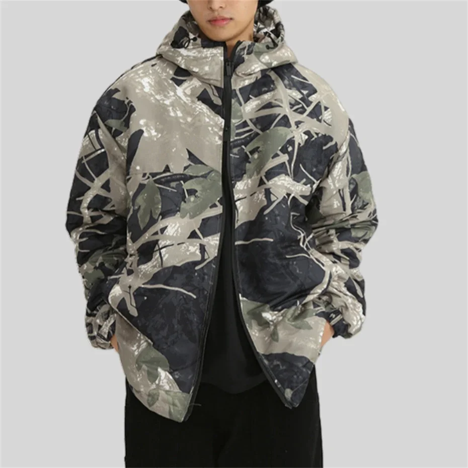 Jungle Camouflage Jacket Parka Men Y2K Hooded Camouflage Winter Jacket Coat Men Hip Hop Streetwear Oversized Camo Zip Up Jackets