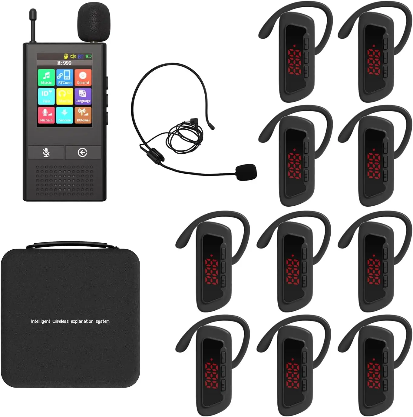 

Wireless Tour Guide System 2.4 with Touch Screen Speaker - 1 Transmitter And 10 Receivers for Church Museum Guided Tours