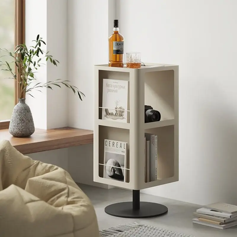 Nordic Rotatable End Table Living Room Magazine Storage Cabinet Multifunctional Bookshelf Organizer Bedroom Sofa Corner Decor