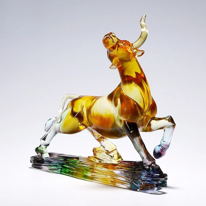 Glazed zodiac cow ornament living room office boss table decoration company opening housewarming gift high-end handicrafts