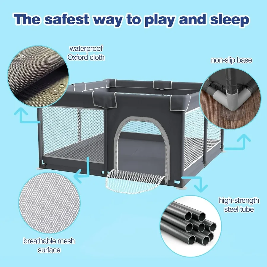 Box per bambini con tappetino Grande parco per i più piccoli Cortile da gioco per interni ed esterni Robusto parco di sicurezza con morbida rete traspirante Grigio