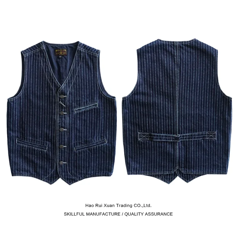 Sauce Zhan Men's Suit Vest Wabash Heart-shaped Vintage Blazer Vest Selvedge Denim Fabric Loose Fit 13.5 Oz