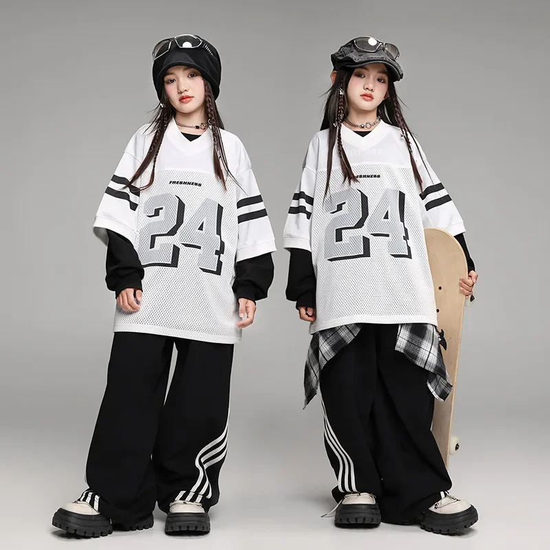 

Kids Grils Boys Teen Streetwear Hip Hop Tshirt Pants Sets Children Jazz Costumes T-shirt Trousers Tracksuit Performance Clothing