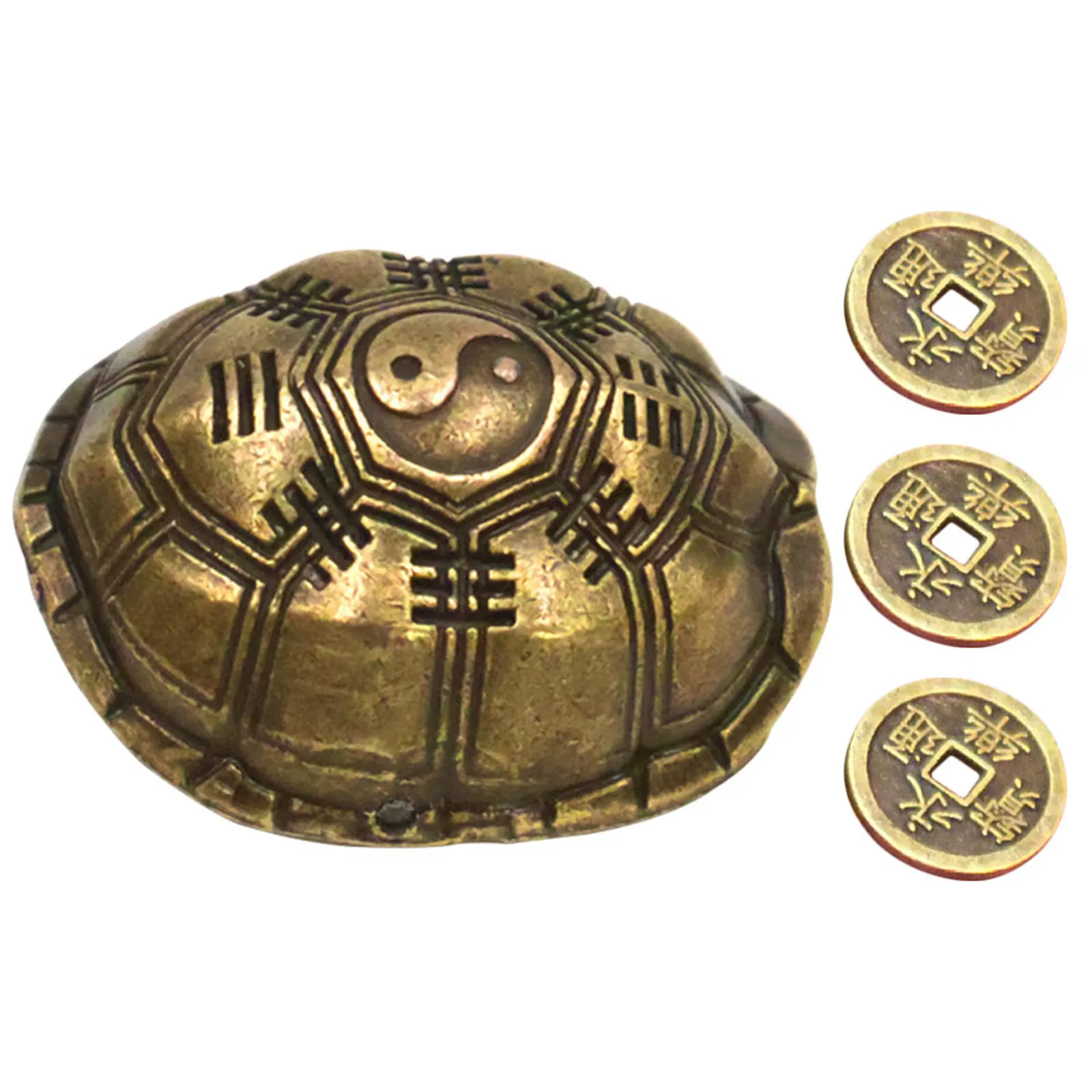 1Set Zinc Alloy Divination Turtle Shell Prop Chinese Fortune Telling Coins Compact Desktop Decoration Wealth Craft Handicraft