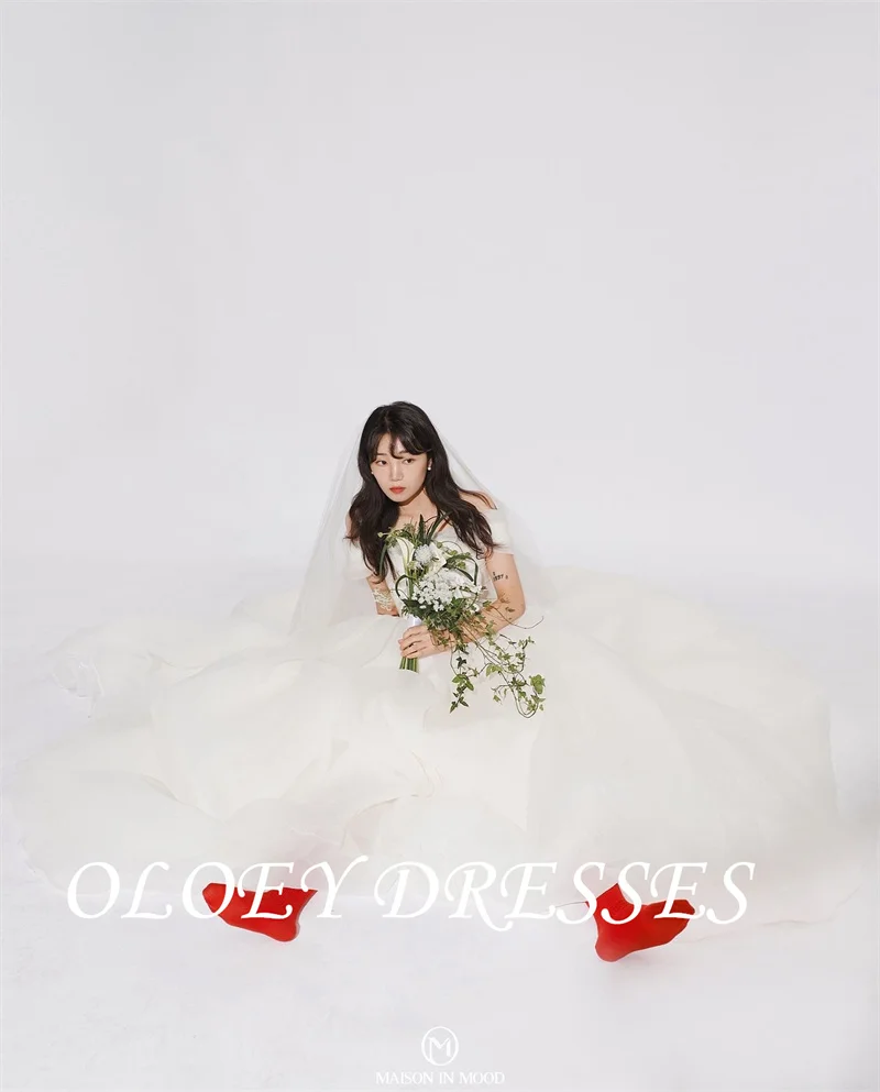 OLOEY Semplice A Line Abiti da sposa in organza di seta Corea Servizio fotografico Maniche Abiti da sposa country Corsetto Indietro CUSTOMZIED 2025