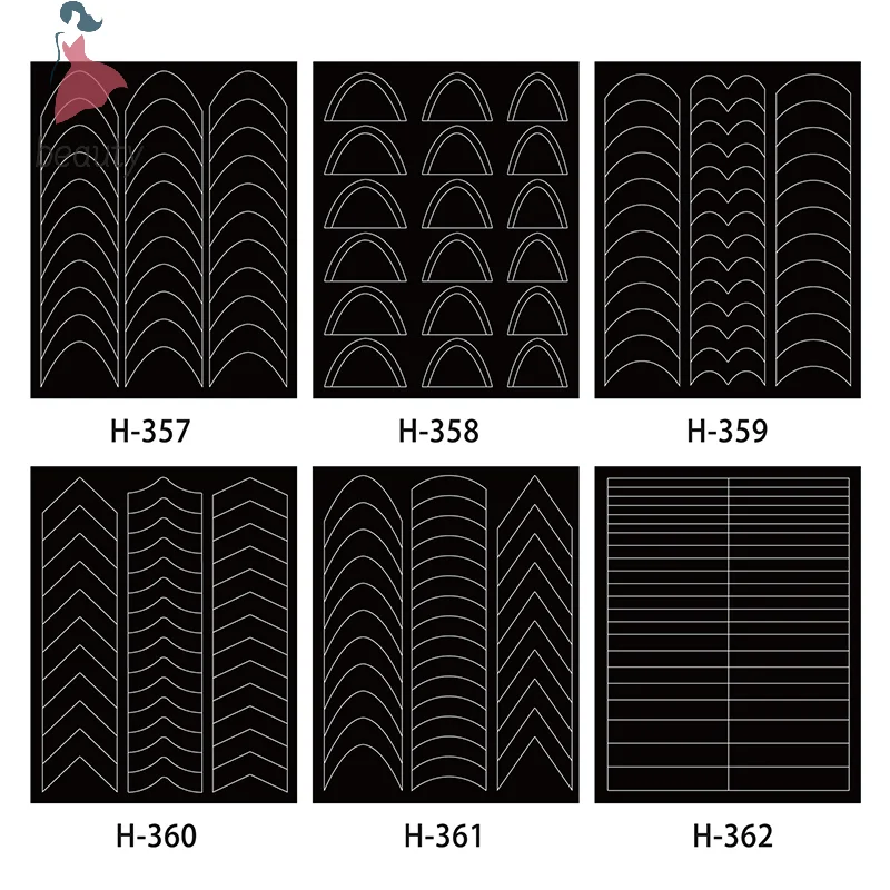 شرائط استنسل مانيكير فرنسية لفن الأظافر ، أشكال أظافر الشريط ، ملصقا أدلة طرف الحافة ، خط متموج ديي ، نصائح أدلة ملصقات ، أدوات الأظافر