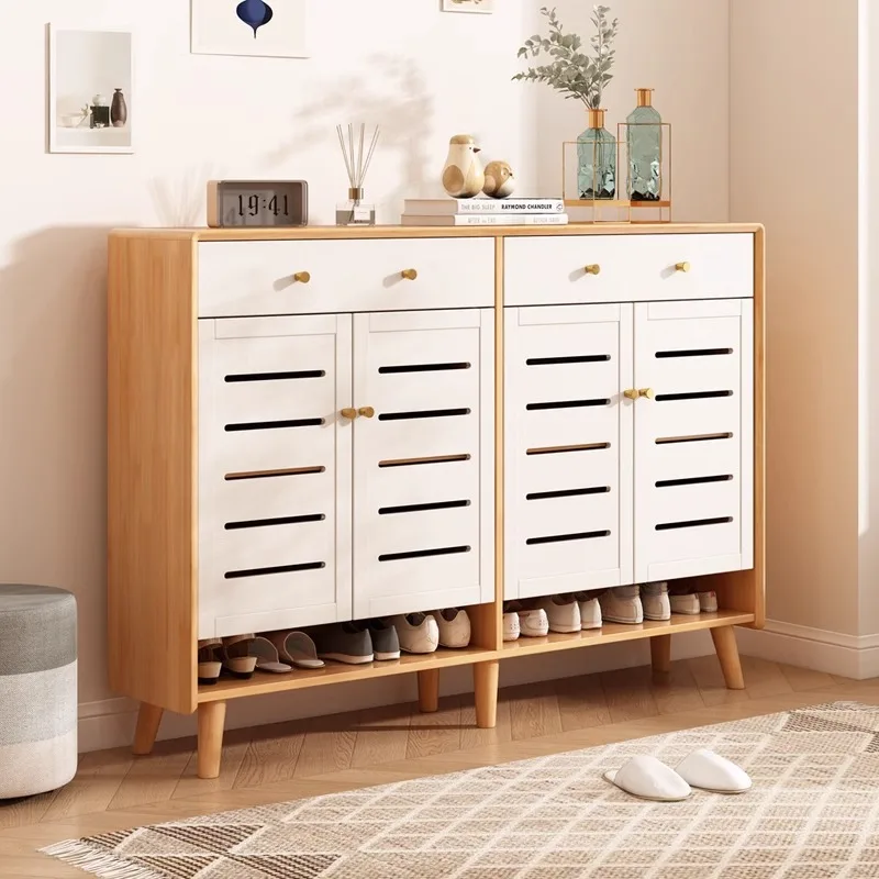 Large-capacity multi-layer storage wooden cabinet at the entrance of the small household entrance