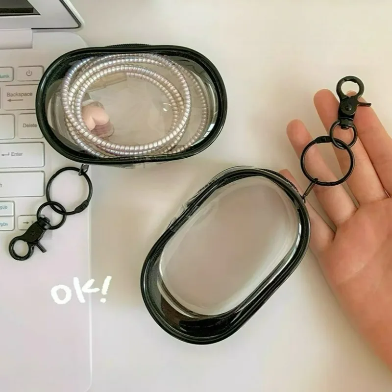 1/2Pcs PVC Oval Hanging Storage Bags Keychain Waterproof Organizer Case Portable Thicken Transparent Zipper Dustproof Bags