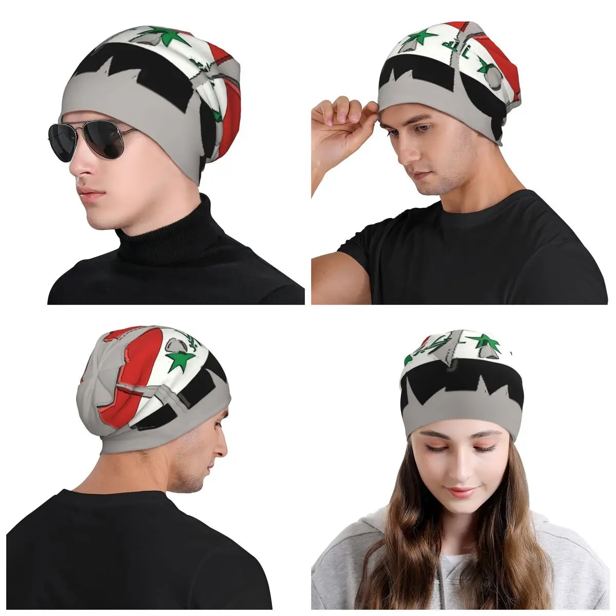 Custom Iraq Font With Iraqi Flag Print Skullies Beanies Caps Unisex Winter Warm Knitted Hat Hip Hop Adult Bonnet Hats Ski Cap