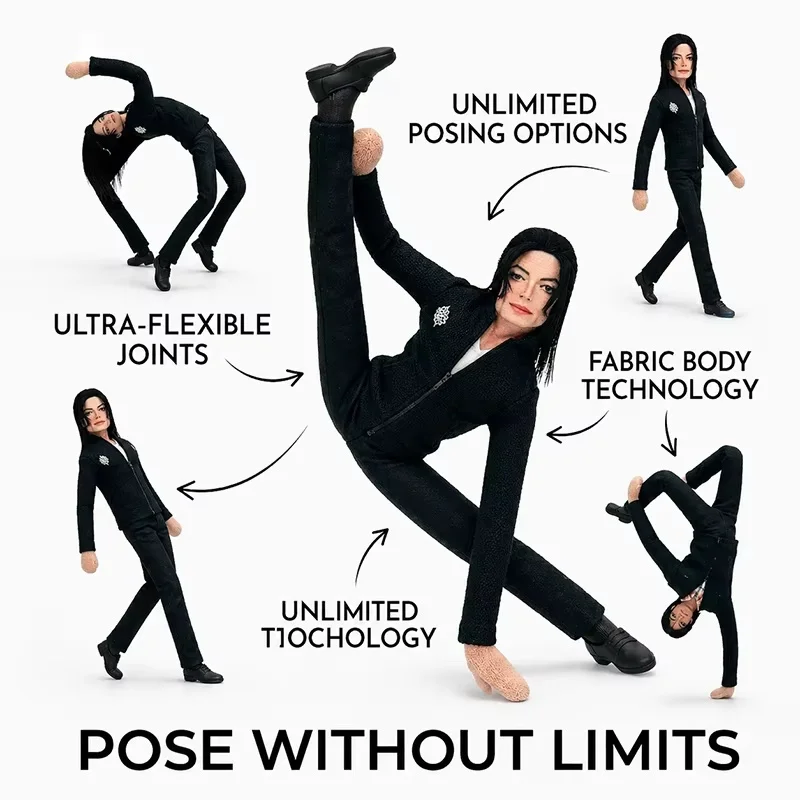 Neue Pop-König Michael Jackson Plüschpuppe Cosplay-Requisite mit flexiblen, beweglichen Gelenken – MJ Plüsch-Abstrakt-Figur, Sammlerstück, Partygeschenk für Fans – Detail 6