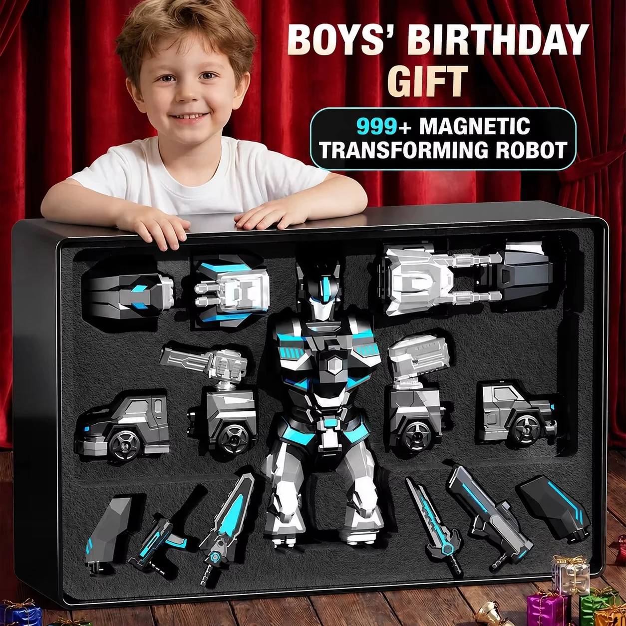 Magnetic Building Blocks Robot Toy, STEM Educational Construction Set, Transformable Engineering Vehicle Gift for Boys  ﻿