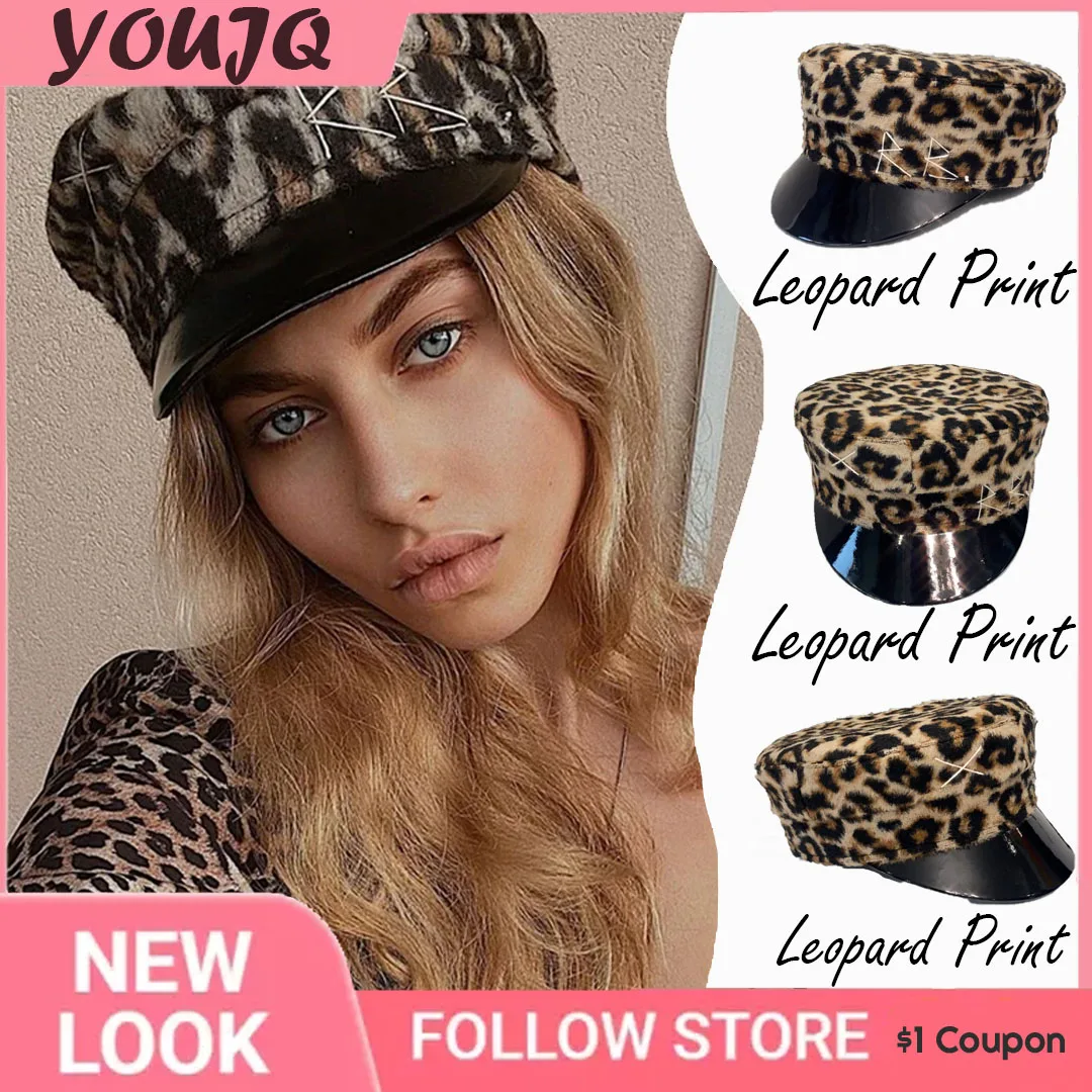 

New Arrival Brand Designer Hats for Women Hats Woolen Leoprint Newsboy Caps Flat Top Baker Boy Cap Boinas Para Mujer