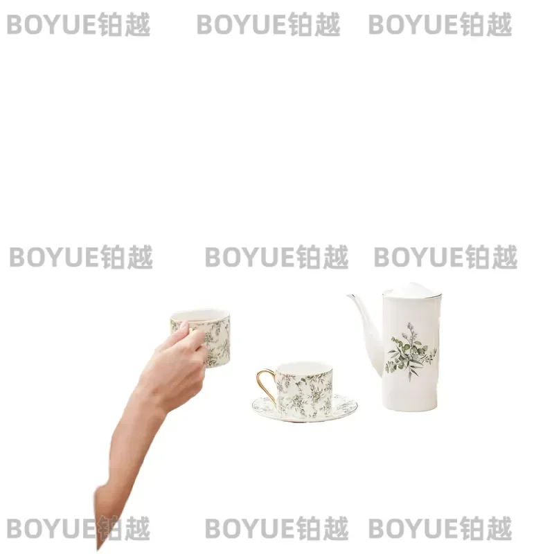 Eucalyptus Leaf Coffee Cup and Saucer Set Elegant Afternoon Tea Mug Wedding Birthday Gift Ceramic Drinkware for Home Decor