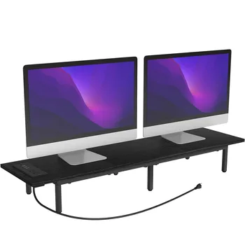 ขาตั้งจอภาพสําหรับ 2 จอภาพ Long Monitor Riser พร้อมพอร์ต USB ไม้คอมพิวเตอร์เดสก์ท็อป Riser Monitor ชั้นวางผู้ถือขาตั้ง