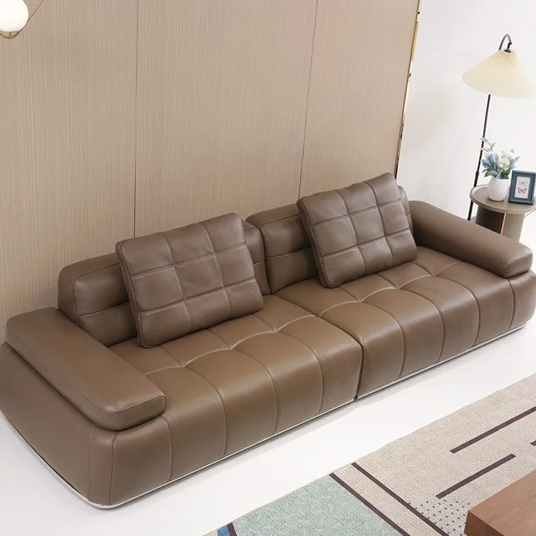 Leather sofa third-generation large and small apartment straight row four first-layer cowhide living room furniture