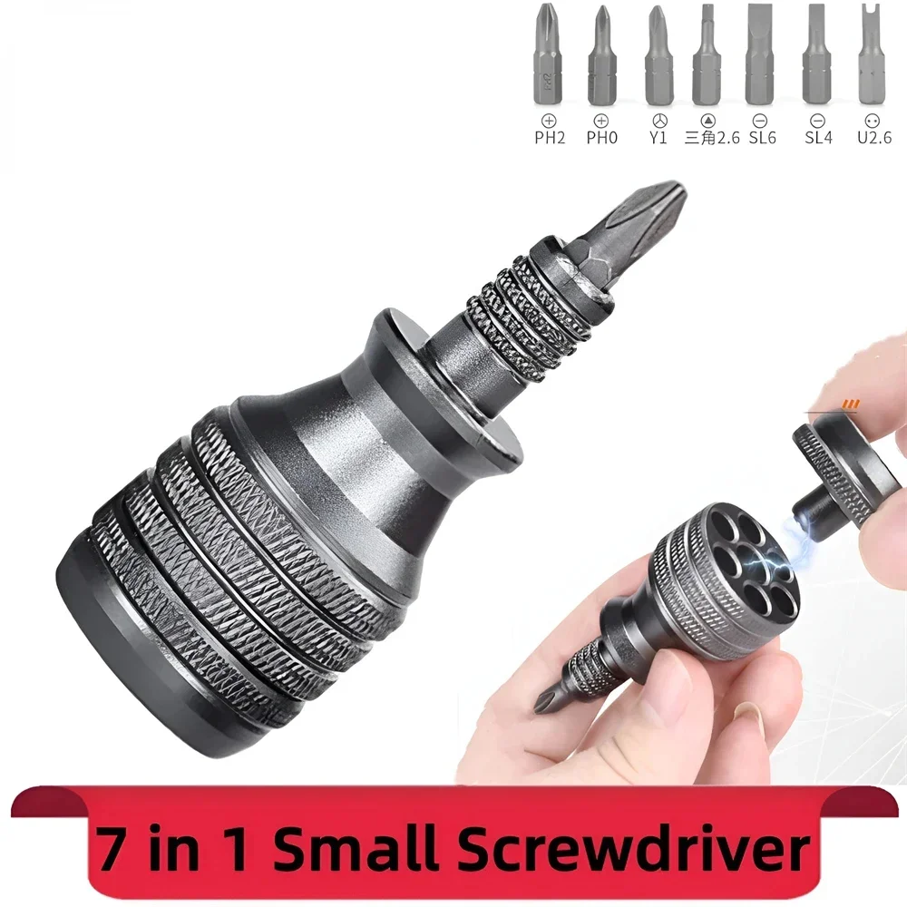 Profession 7 in 1 Mini Screwdriver Titanium Screwdrivers 1/4 Inch Magnetic Screw Driver Bit Kit Home Repair Task Men Hand Tools