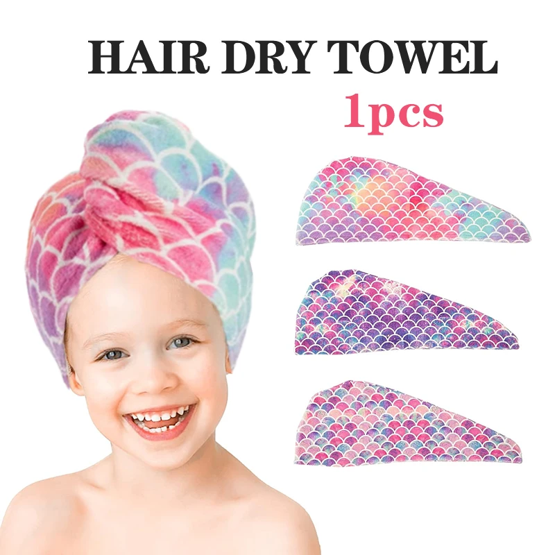 1pc Kids Quick-Dry Hair Cap –Soft Microfiber Towel with Adorable Fish Scale Pattern, Absorbent & Essential Bathroom/Living Room