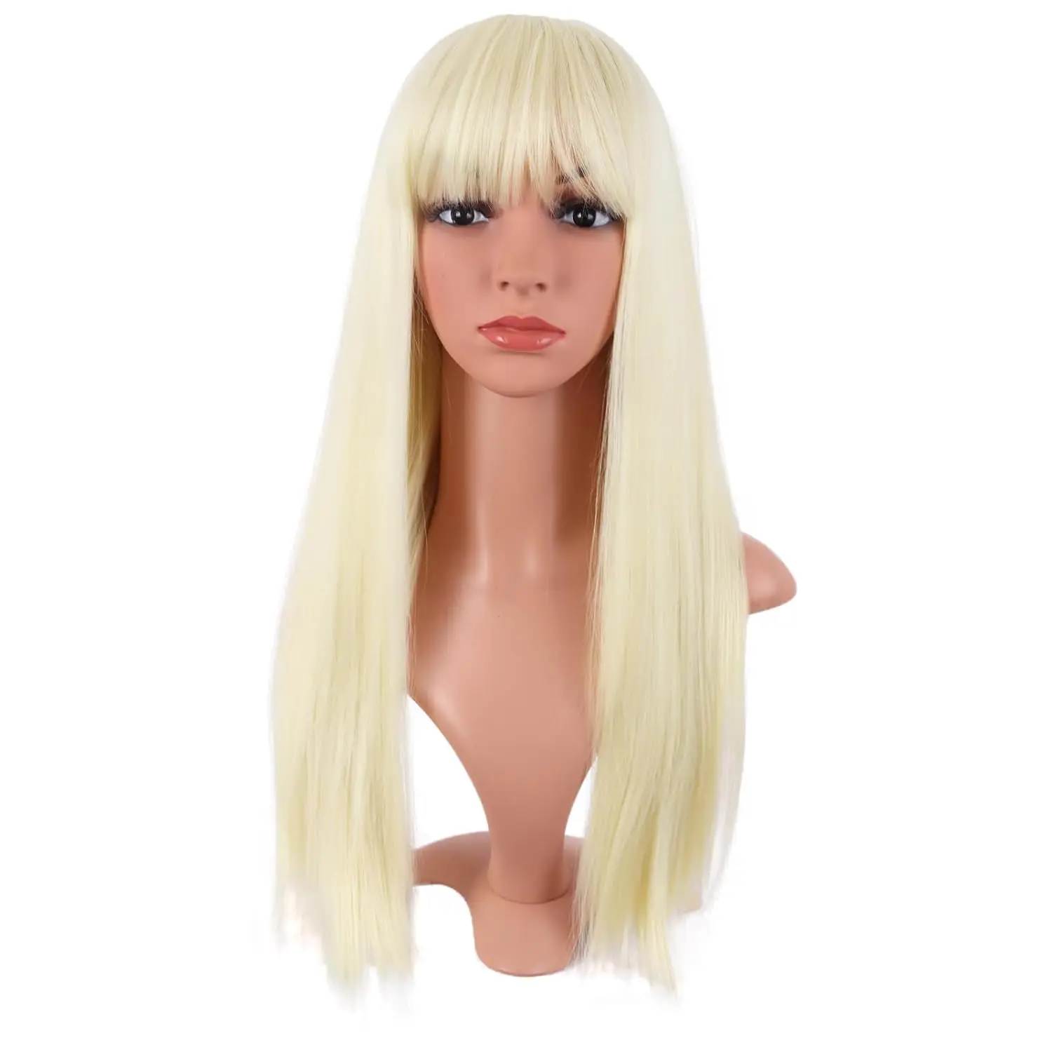 26 Inch Long Straight Flat Bangs Party Cosplay Wig Hot Pink Synthetic Heat Resistant  Hair Wig For Women - view 5