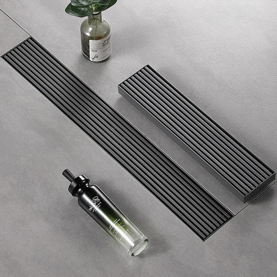 Grey Floor Drain 304 Stainless Steel Stripe Bath Shower Long Linear Drainage Wall Side Floor Drains for Hotel  Kitchen Bathroom