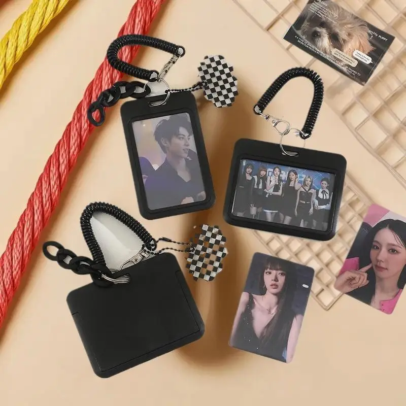 

Compact 3-Inch Photo Display Card Holder for Students; New Black School Card Cover with Backpack Pendant.