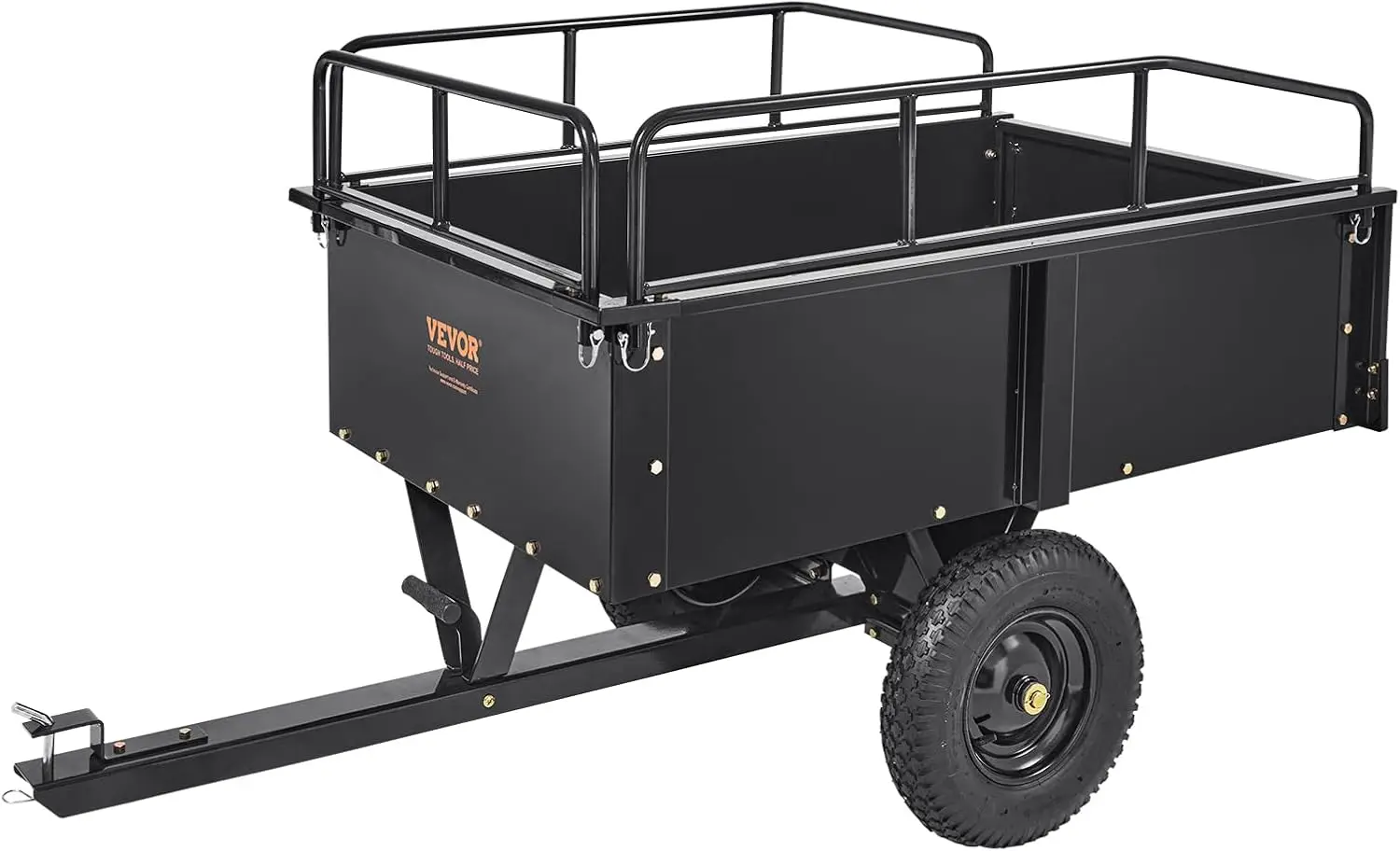 Heavy Duty ATV Trailer Steel Dump Cart Tow Behind, 750 lbs 15 Cubic Feet, Garden Utility Trailer Yard Trailers