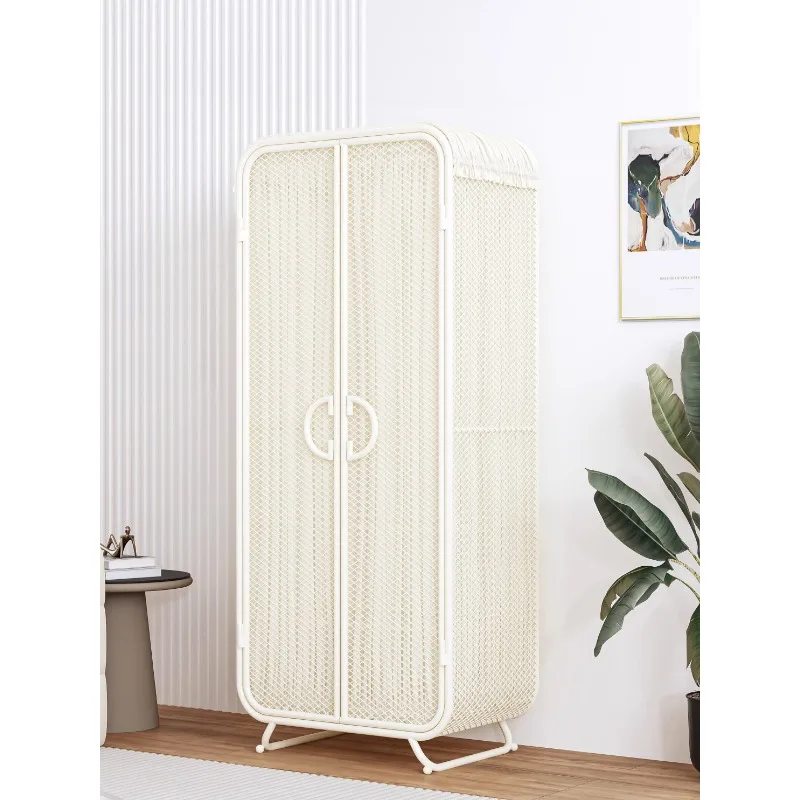 Modern Simple French Cream Wardrobe Home Bedroom Girls Installation-free Eco-Friendly Wrought Iron Hanging Storage Wardrobe