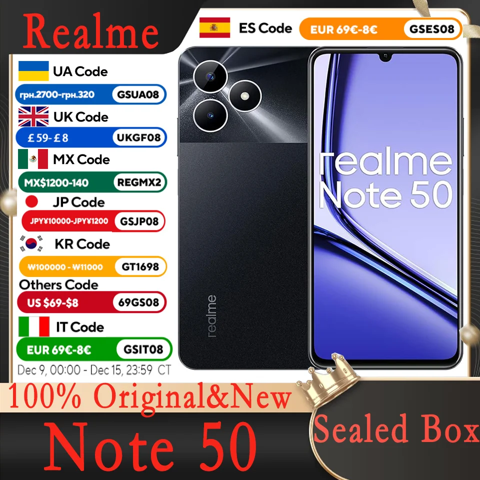 Realme 옥타코어 휴대폰, 안드로이드 C타입, 5000mAh, 6.74 인치, 노트 50, 3GB, 64GB